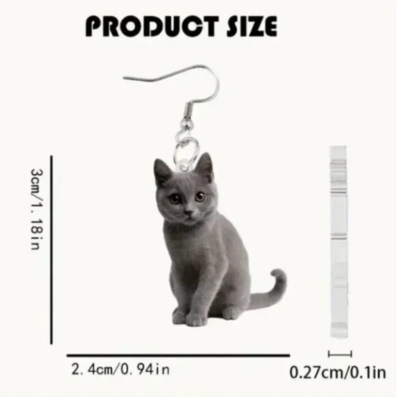 Calling All Cat Lovers | Women's Girls Gray Dangle Cat Earrings - Gift - Picture 3 of 6